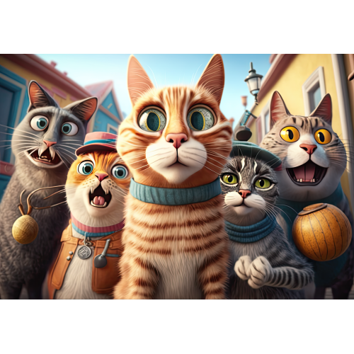 Puzzle personalizat, Oktane, Group of funny and realistic cats cartoon, suprafata din carton, A4, 120 piese